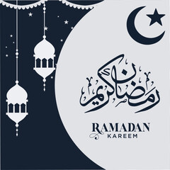 Happy Ramadan Kareem invitation card banner poster and social media post design. vector illustration with Arabic calligraphy.  