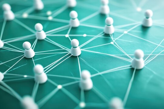 Network of connections with multiple nodes on a green digital background showcasing interactions, network of connections on green background