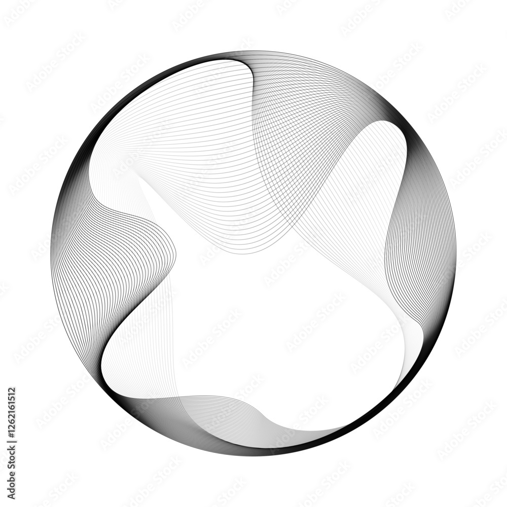 Poster Abstract vector round shape of wavy lines flowing smooth curve black line on transparent background in concept of technology, science, music, modern.