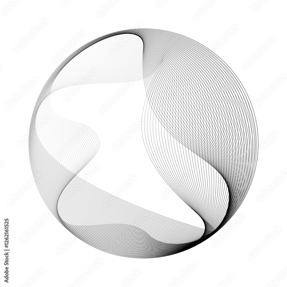 Poster Abstract vector round shape of wavy lines flowing smooth curve black line on transparent background in concept of technology, science, music, modern.