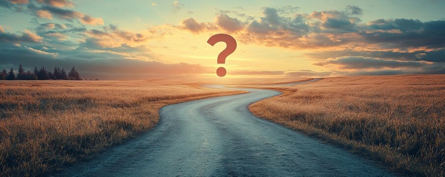 The winding road to change leading to a question mark symbolizing uncertainty, decisions, transitions, and future paths in personal and professional, Generative AI