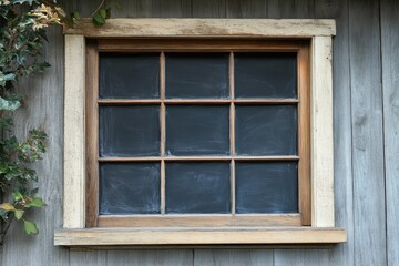 Obraz premium A nine pane window with wooden frame and vine