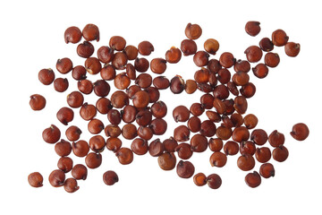 red quinoa seeds isolated on white background. Top view. Flat lay