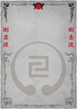 Certificate, diplom karate GOJU RYU OKINAWA karate . Old vintage paper texture.