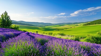 Lavender Fields Rolling Hills Sunny Landscape