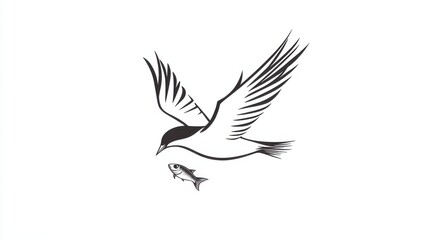 Obraz premium Bird in Flight with Fish Illustrating Nature's Balance and Harmony