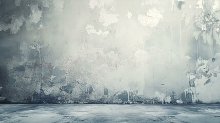Old Weathered Plaster Wall Grunge Texture Background with Abandoned Cement Floor in Dim Illumination