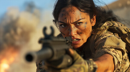 Fototapeta premium A strong female soldier