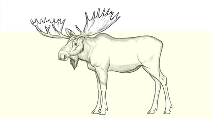 Obraz premium Detailed Sketch of a Moose with Impressive Antlers in Profile View