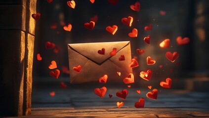 Love letter falling, hearts raining, alleyway night