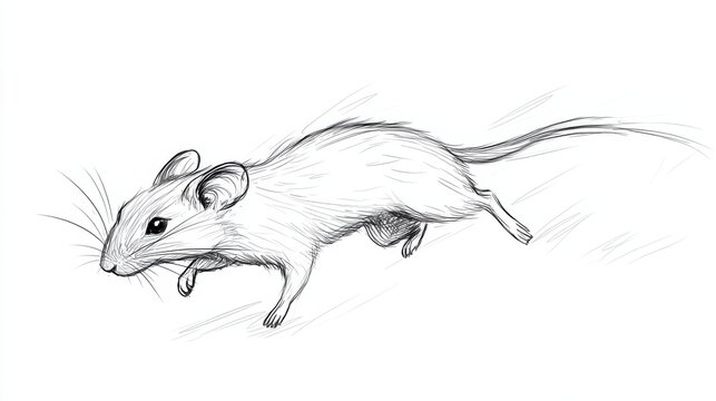 running mouse sketch, black and white clip art preview