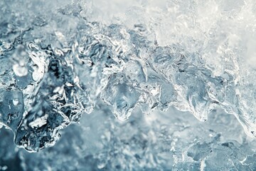 Obraz premium Close-up of ice formations, showcasing intricate textures and translucent beauty of frozen water.