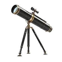 A vintage telescope with a sleek design, mounted on a sturdy tripod, showcasing intricate details and craftsmanship.