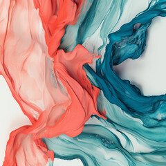 Obraz premium Organic Fluid Shapes with Summer 2024 Color Trends, Featuring Marble Texture Overlays in Vibrant Coral and Azure for Modern Digital Art