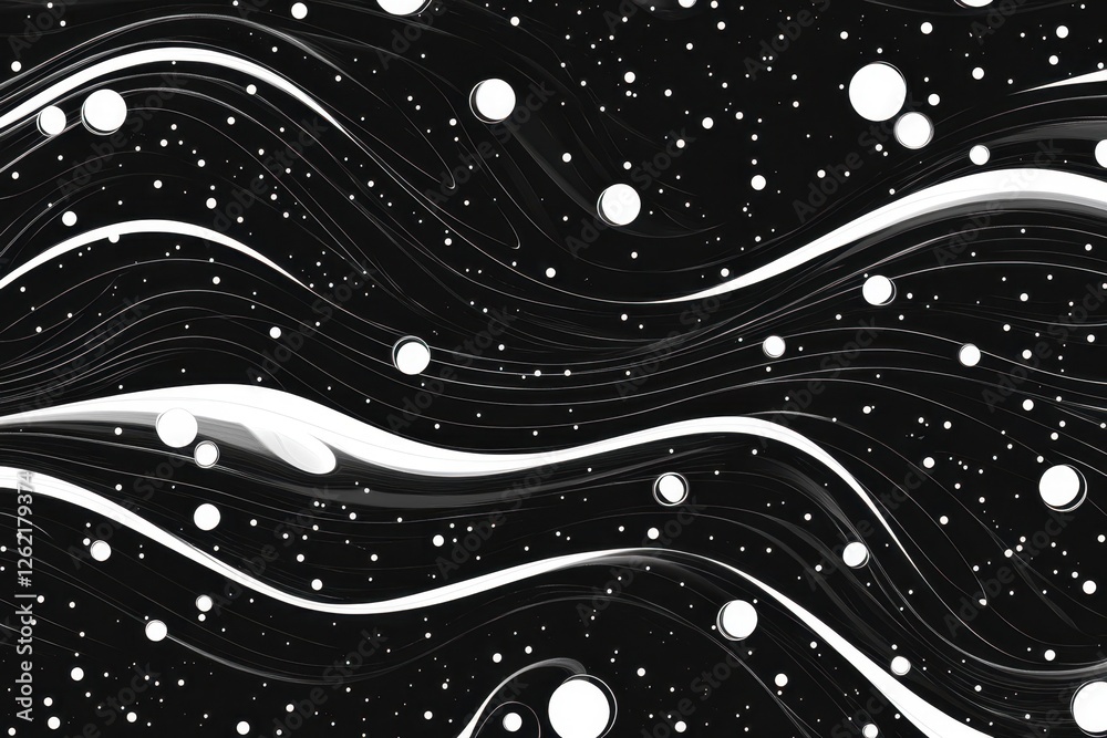 Poster dynamic white spots create wave patterns on a black background showcasing visual texture, texture mo