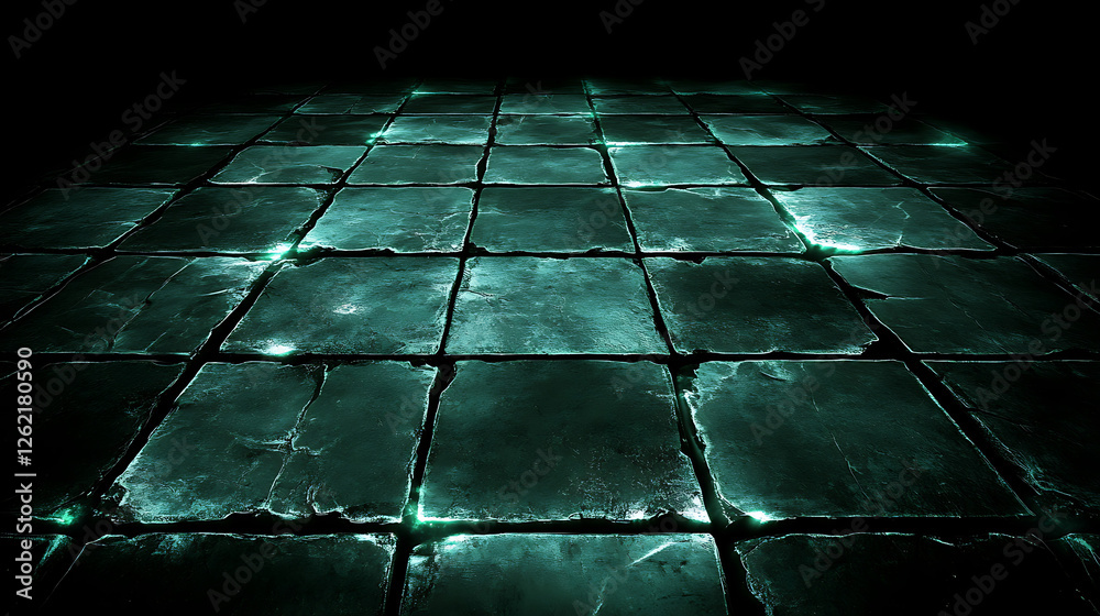 Poster square tiled floor with glowing edges perspective view design element backdrop seamless pattern