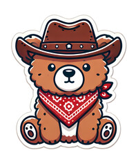 Cute cartoon cowboy bear with a brown hat