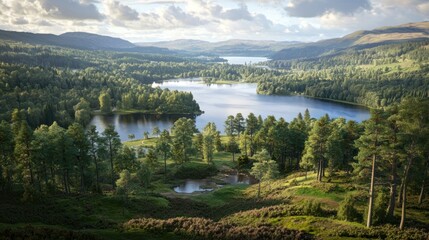 Fototapeta premium Scottish Highland Lake Valley Vista at Sunset