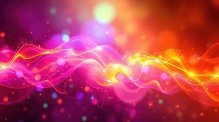 Obraz premium Abstract Flowing Light Waves with Bokeh in Red and Purple Tones