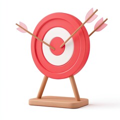 3D Pink Target Missed by Arrows on White Background