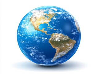 Fototapeta premium Realistic globe illustration showcasing Earth with vibrant blue oceans and lush green continents, emphasizing global connectivity, environmental awareness, and planetary beauty