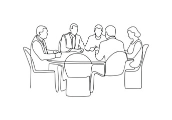 Continuous One Line Business Group | Minimalist Teamwork Vector Illustration