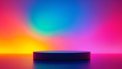 Podium and colorful gradient studio backdrop with empty space for your content