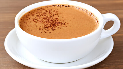 Fototapeta premium Warm Cup of Chocolate Beverage with Cocoa Powder Dusting on the Surface in Serene Ambiance