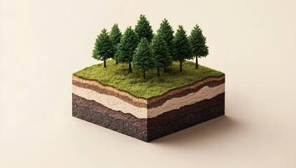 Miniature forest soil layers isometric illustration