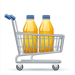 Shopping cart with juice bottles; supermarket; healthy; product placement