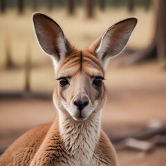 Obraz premium Close up of a female kangaroo with perked ears and alert expression