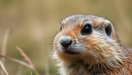 Naklejka premium Male Prairie Dog with Clear Eyes and Detailed Fur Against Grassland