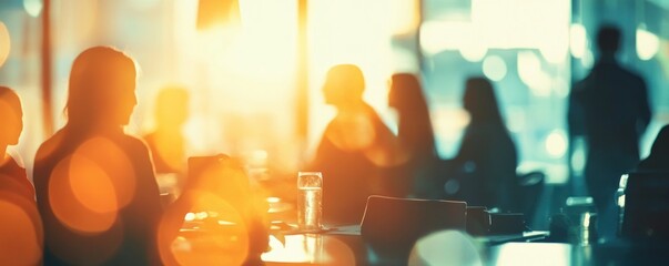 Silhouetted Figures in a Sunlit Cafe: A Moment of Casual Business