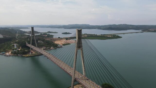 Aerial view of Barelang Bridge, a landmark and iconic bridge in Batam, Riau Islands Province, Indonesia