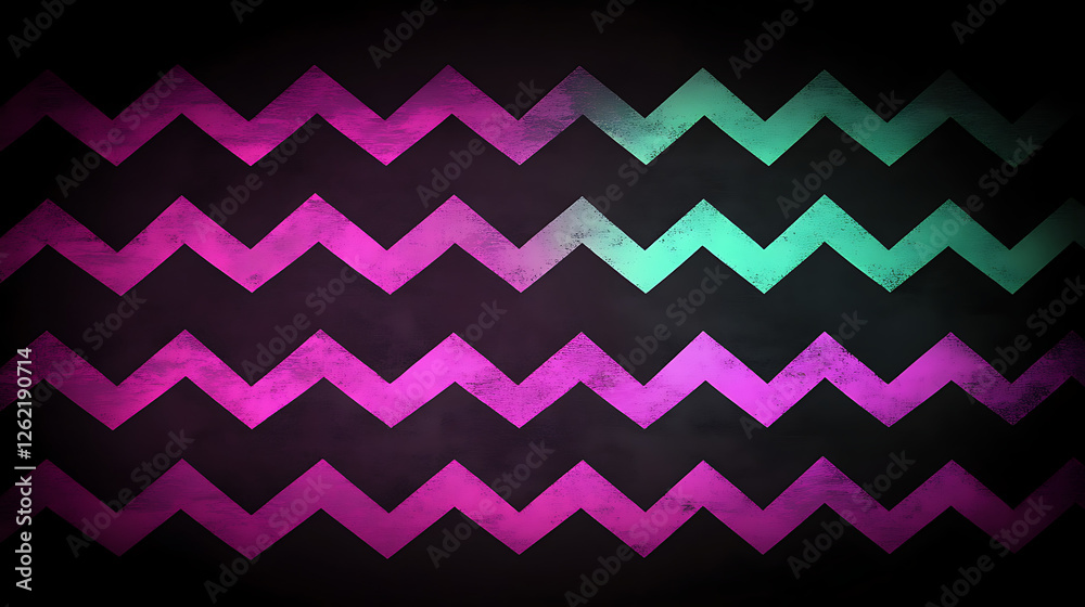 Poster zigzag pattern with pink to teal gradient on dark background 94 characters