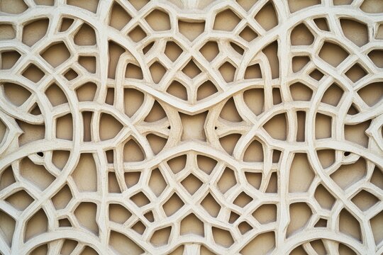 Intricate beige stone lattice pattern creating abstract geometric background