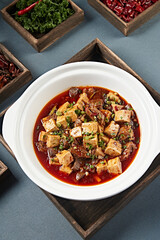 Casserole with red oil beef brisket and tofu