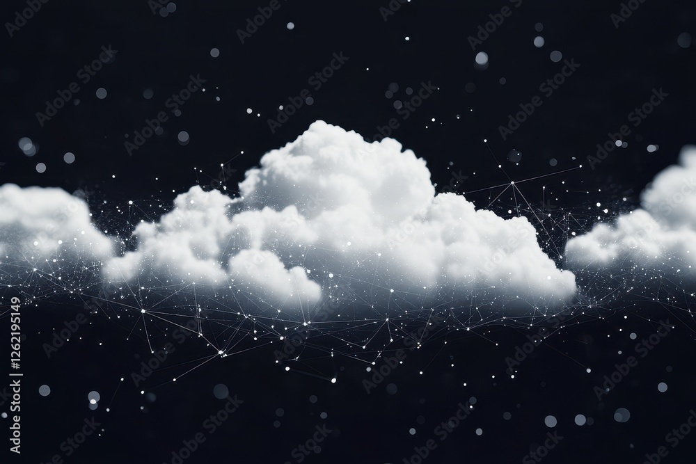Fototapete Cloud particles against a dark background create an abstract minimal atmosphere for modern design, Cloud particles background Abstract minimal Backdrop
