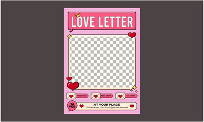 Valentines Party Flyer. Valentines day. Templates Festive gift card with realistic 3d design elements. Holiday banners, web poster, flyers and brochures, greeting card