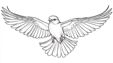 Obraz premium Detailed Line Art Drawing of a Bird in Flight with Wings Spread