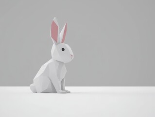 Minimalist white rabbit sculpture in a modern studio setting, emphasizing simplicity, clean design, and conceptual art for creative visual projects