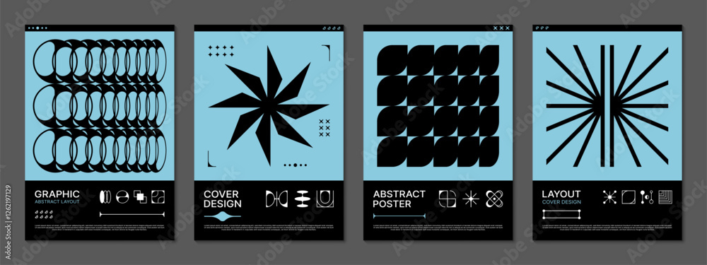 Poster vertical brutal y2k posters with geometric shapes. abstract vector modern creative templates featuri