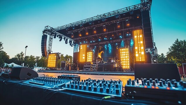 Outdoor Concert Stage Setup: Lights, Sound, and Equipment for a Nighttime Show