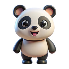 Naklejka premium Adorable 3D Panda Cub: A charming, cartoon-style 3D rendered panda cub, with big, expressive eyes and a joyful smile, standing against a clean background. Perfect for children's illustrations.