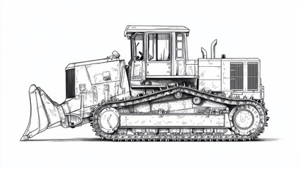 Naklejka premium Detailed Illustration of Bulldozer on White Background