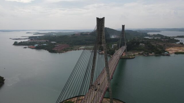 Aerial view of Barelang Bridge, a landmark and iconic bridge in Batam, Riau Islands Province, Indonesia
