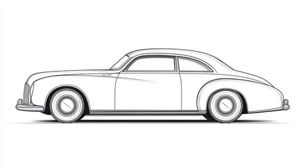 Classic Car Outline Drawing in Side View for Artistic Use