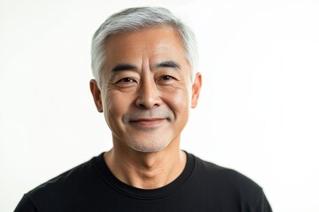 Obraz premium Portrait smile handsome senior mature Asian man isolated background, Generative AI