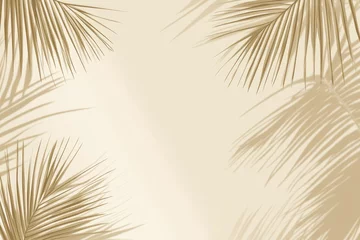 Wall murals Palm leaf shadows frame beige background, tropical summer design template