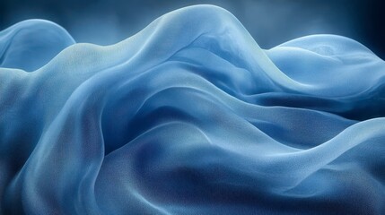 Obraz premium Blue silk fabric waves, elegant drape, dark background, website banner